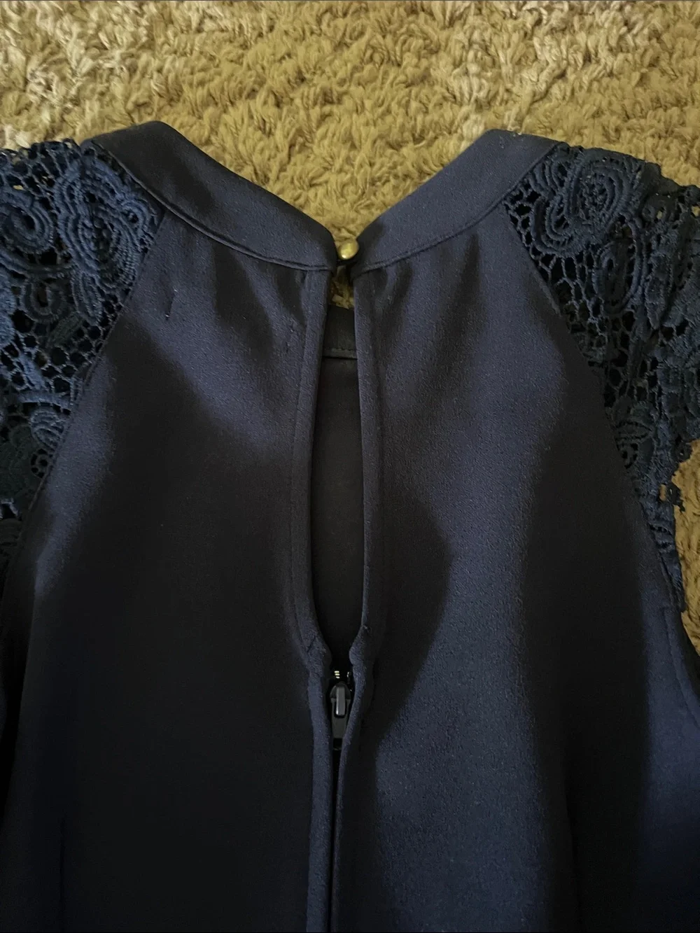 Speechless Navy Lace Cap-Sleeve Fit & Flare Dress